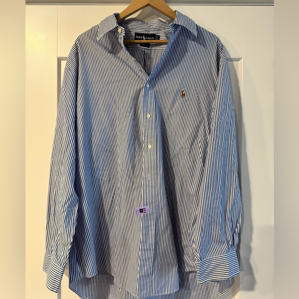 Polo Ralph Lauren Yarmouth Cotton Blue Striped Dress Shirt - 17-34